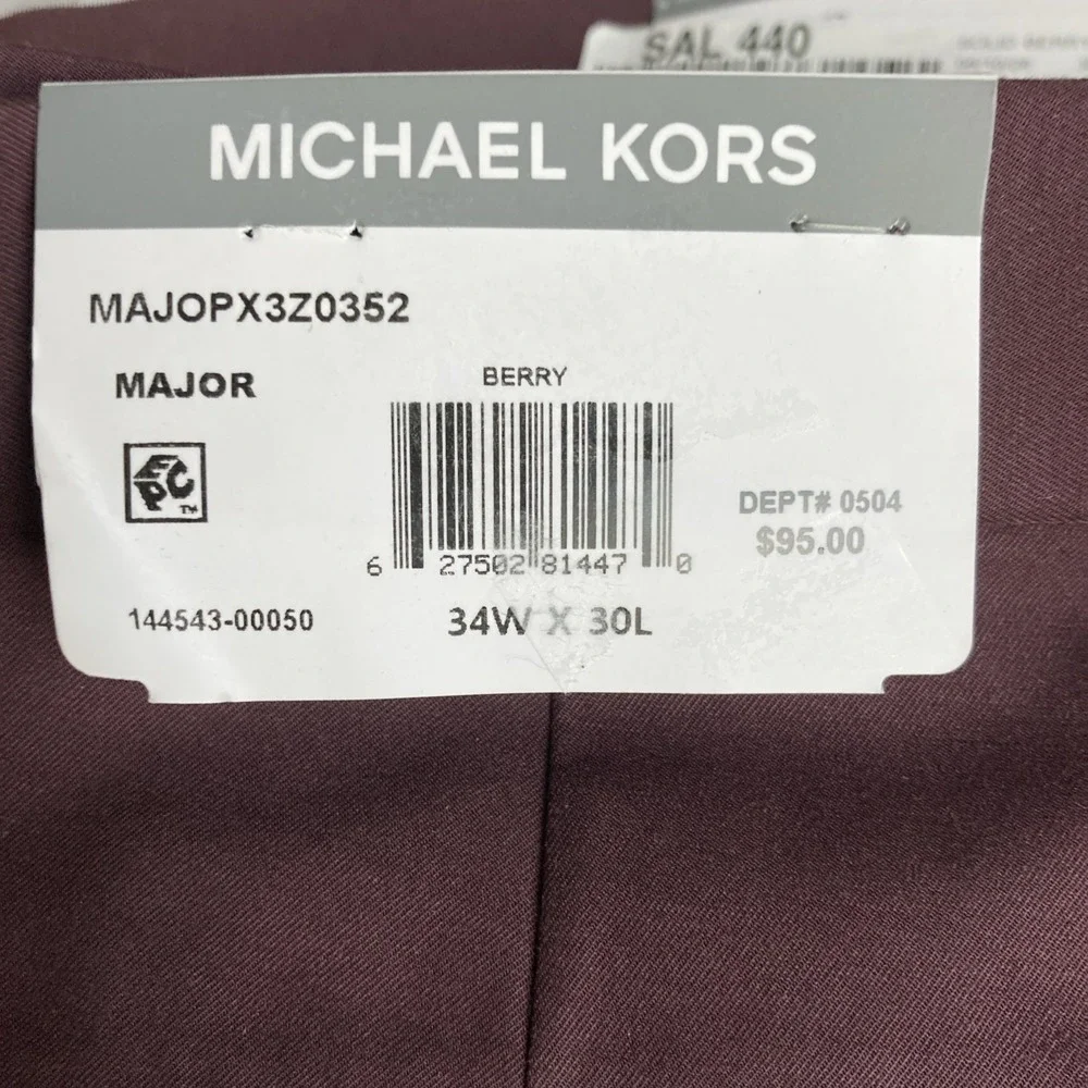 Michael Kors Mens Classic fit Dress Pants 34W 30L Red Berry Solid Stretch